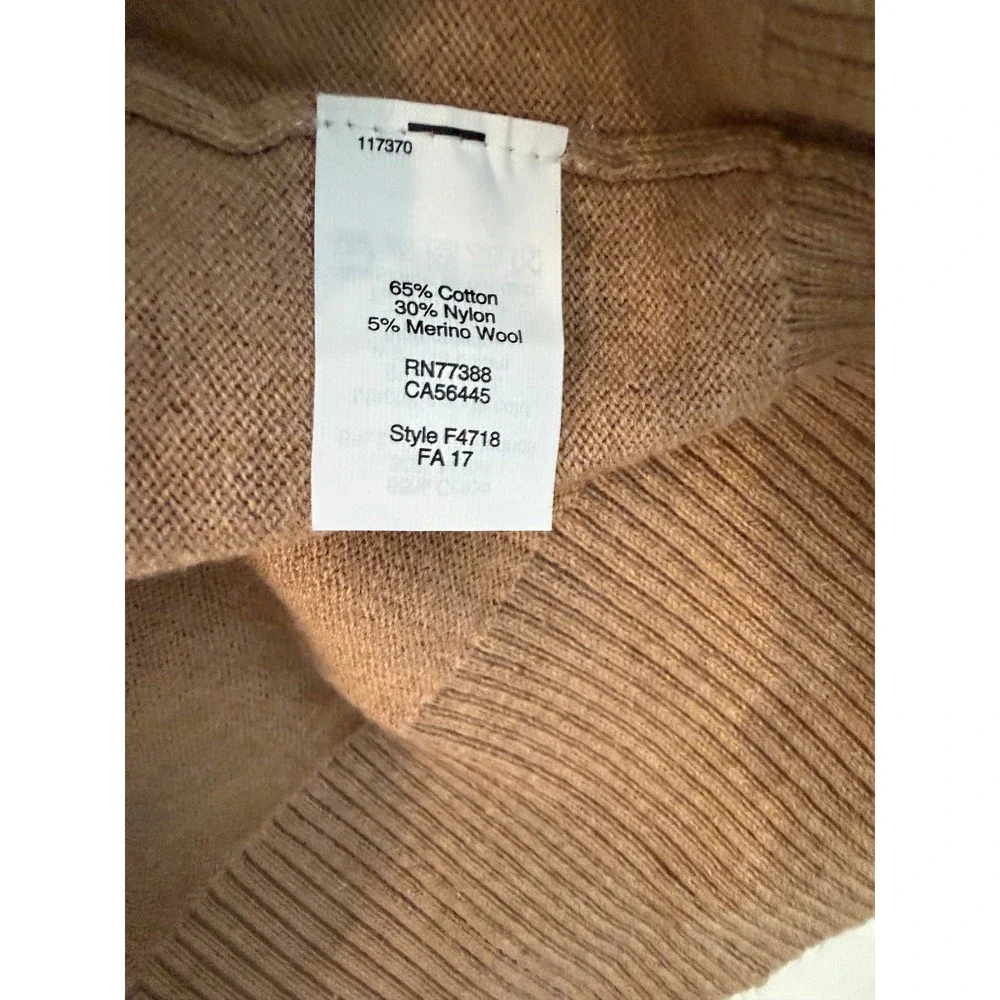 J.Crew Harbor Cotton Quarter Zip Sweater Mens Large Tan Brown F4718 Merino Wool‎